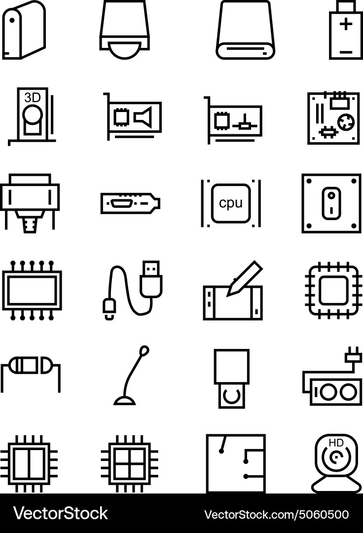 Computer hardware line icons 3 vector image