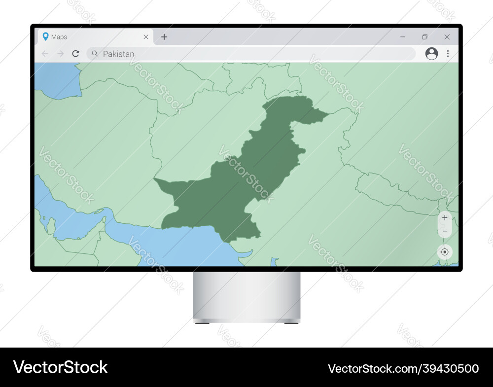 Computer monitor with map of pakistan in browser vector image