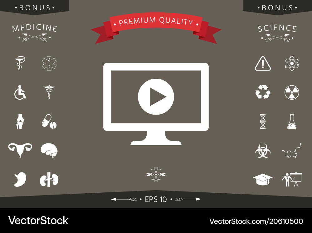 Computer with play button icon Computer with play button icon vector image