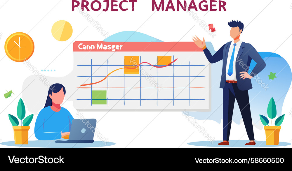 Dynamic project manager overseeing tasks Vector Image
