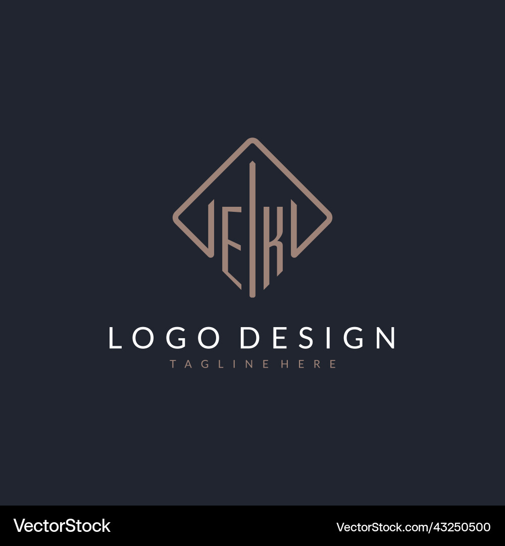 Ek initial logo with curved rectangle style design vector image