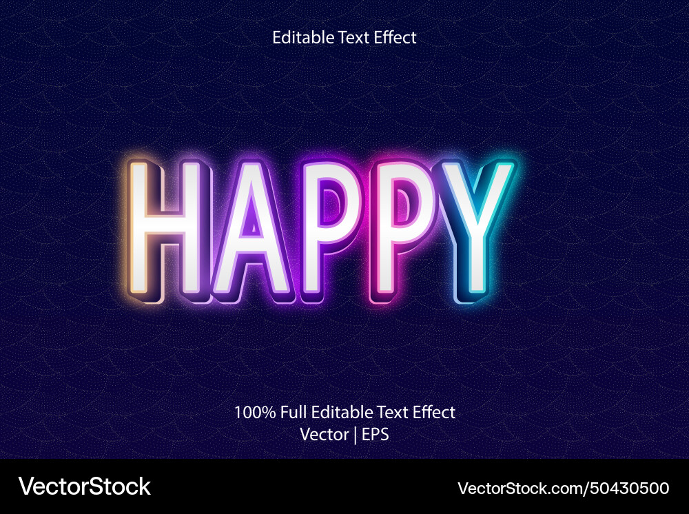 Happy editable text effect 3 dimension emboss Happy editable text effect 3 dimension emboss vector image