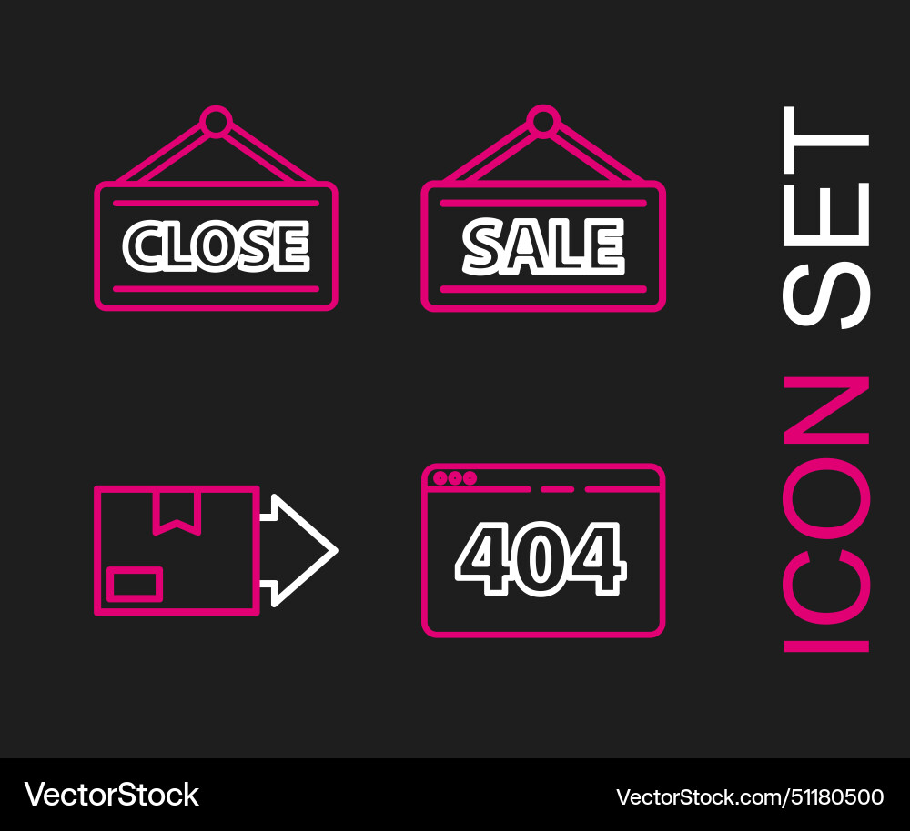 Set line page with a 404 error carton cardboard Set line page with a 404 error carton cardboard vector image