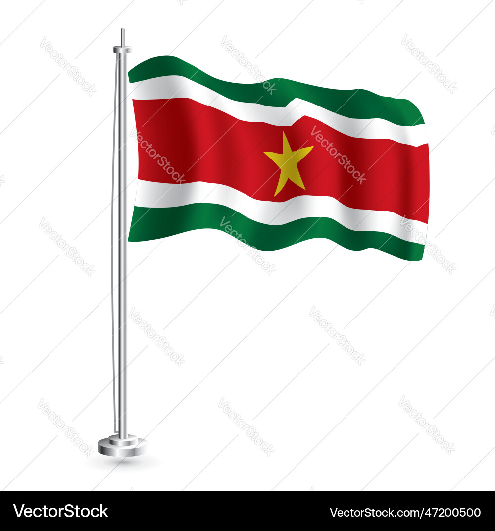 Suriname Flag on Flagpole - Realistic Wave Vector Image