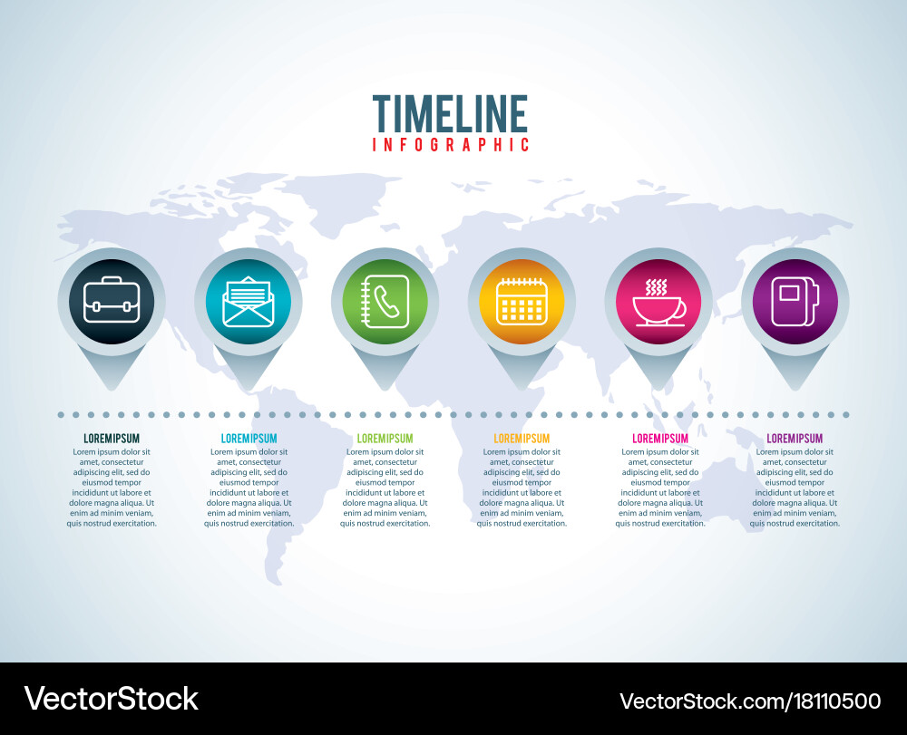 Timeline infographic business world map pointers Vector Image