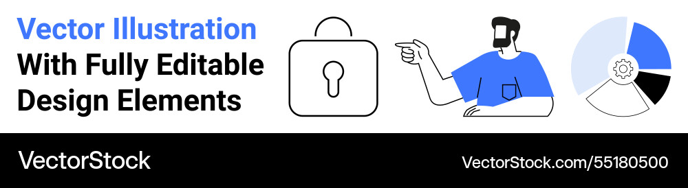 User explaining data analytics with lock icon User explaining data analytics with lock icon Vector Image