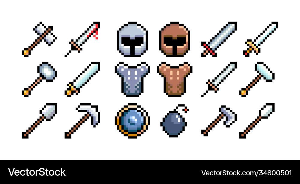 8-bit Pixel Weapon Icons Vector Image