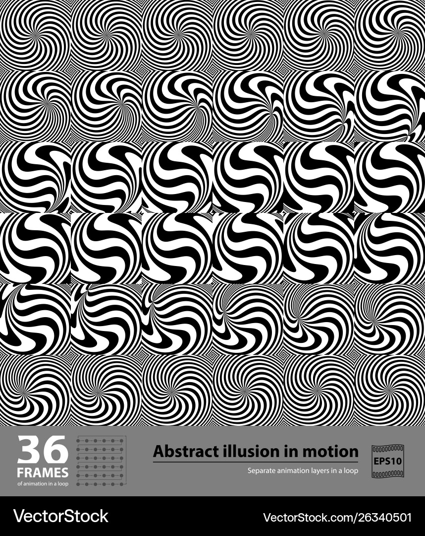 Abstract illusion in motion 36 frames hypnotic Abstract illusion in motion 36 frames hypnotic vector image