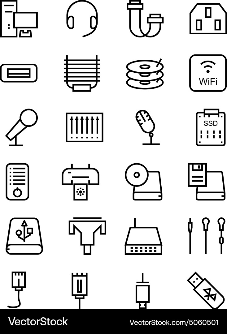 Computer Hardware Line Icons vector image