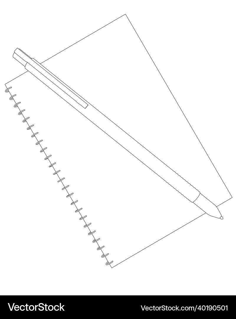 Contour of notepad with pen from black lines Contour of notepad with pen from black lines vector image