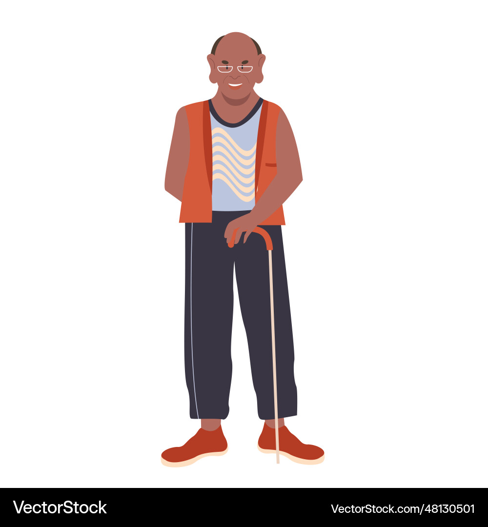 Cool senior man with walking stick Cool senior man with walking stick vector image