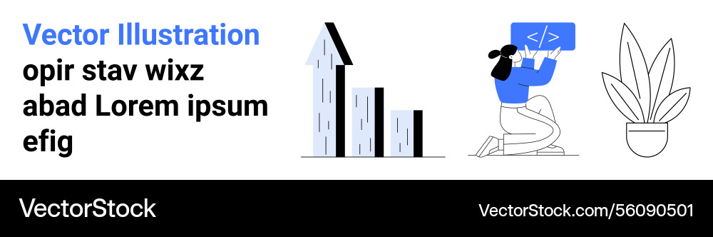 Developer coding in blue with growth chart Developer coding in blue with growth chart Vector Image