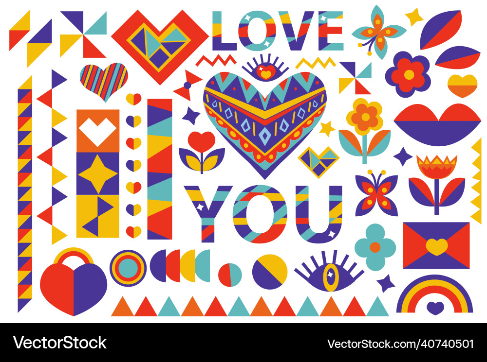 Geometric abstract bauhaus love set valentine s Geometric abstract bauhaus love set valentine s vector image