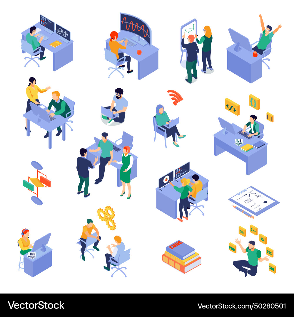 Programmers isometric set Programmers isometric set Vector Image