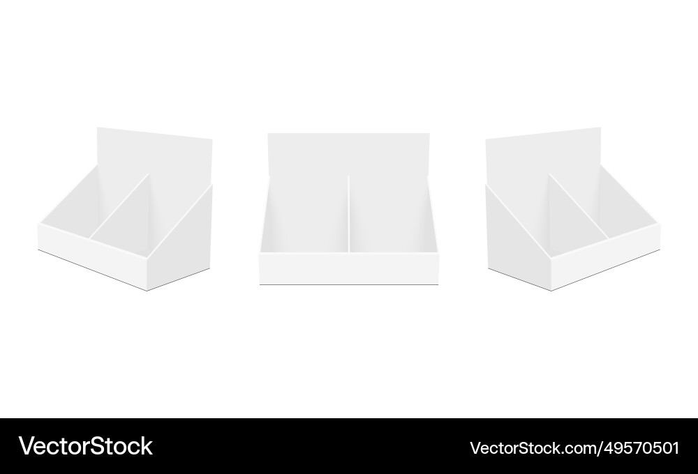 Set of display boxes mockups with shelves Set of display boxes mockups with shelves vector image