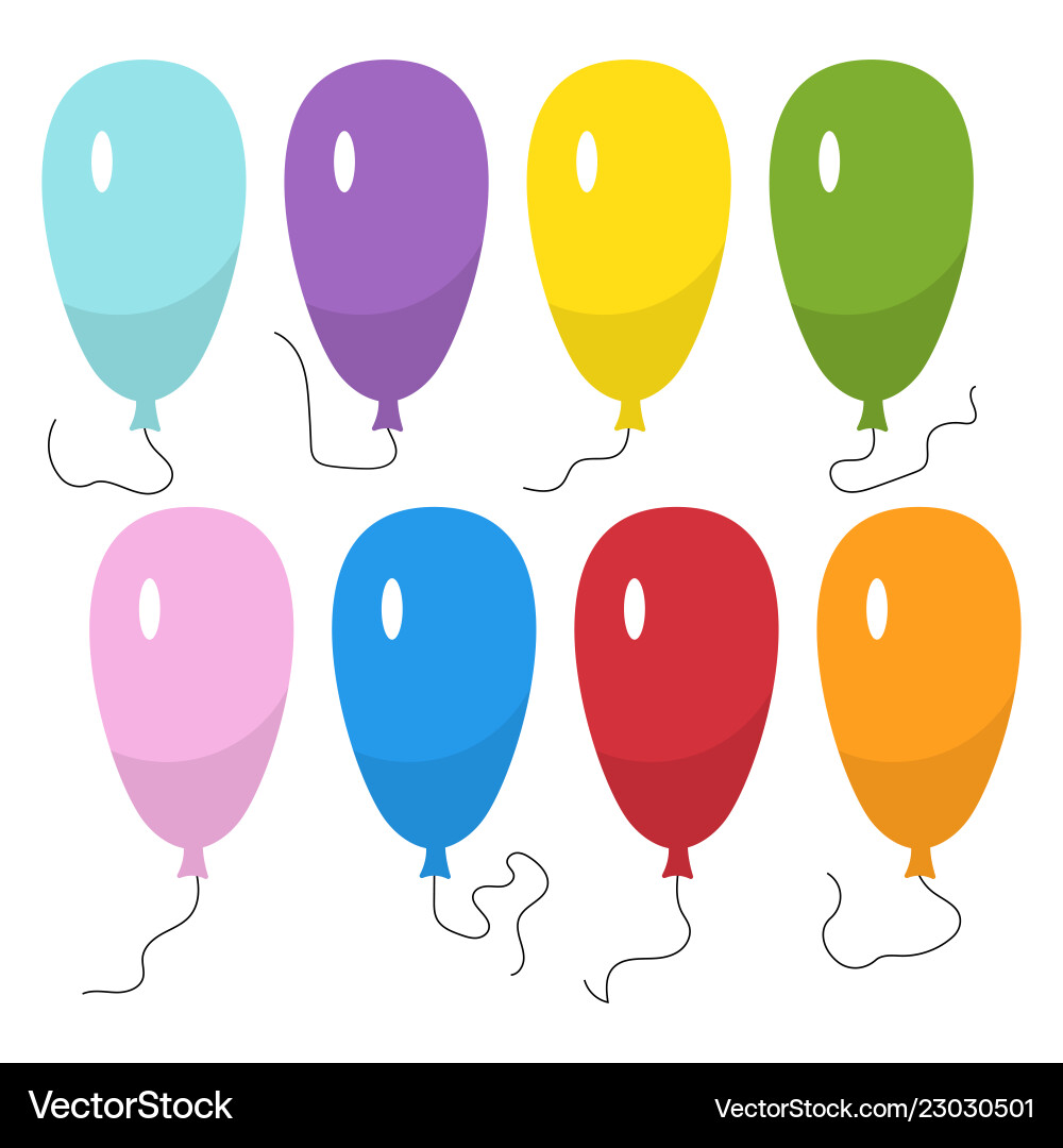 Set of eight colorful balloons with a string Set of eight colorful balloons with a string Vector Image