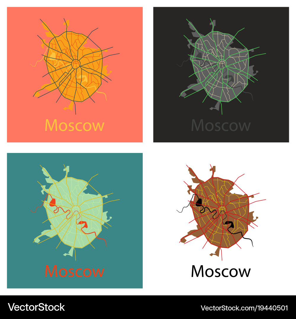 Set of flat color map moscow all objects vector image
