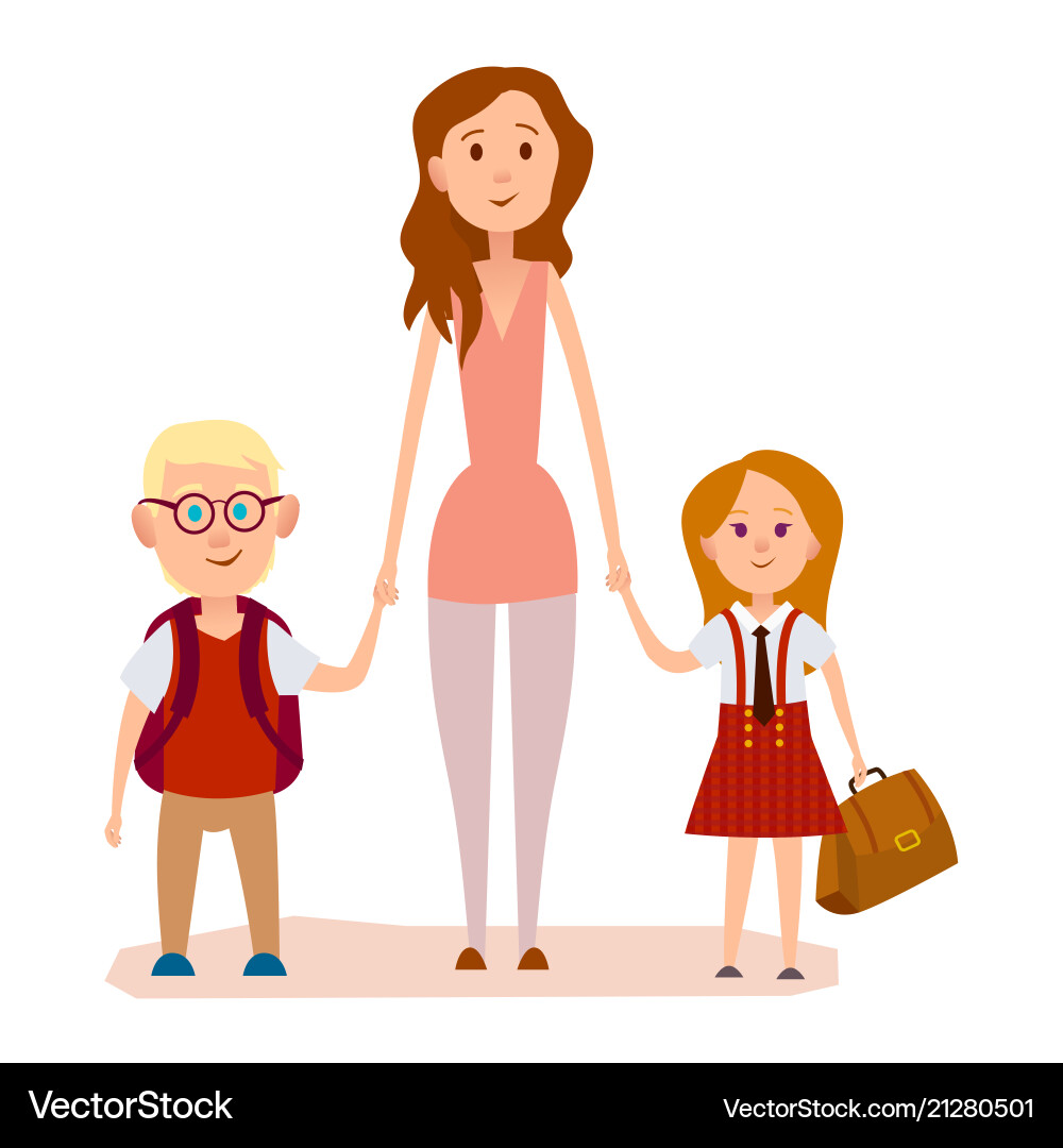 Young mother holding two school children art icon Young mother holding two school children art icon vector image