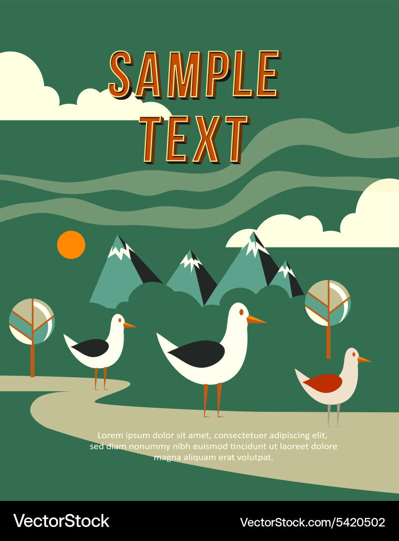 Background with birdtree and clouds vector image