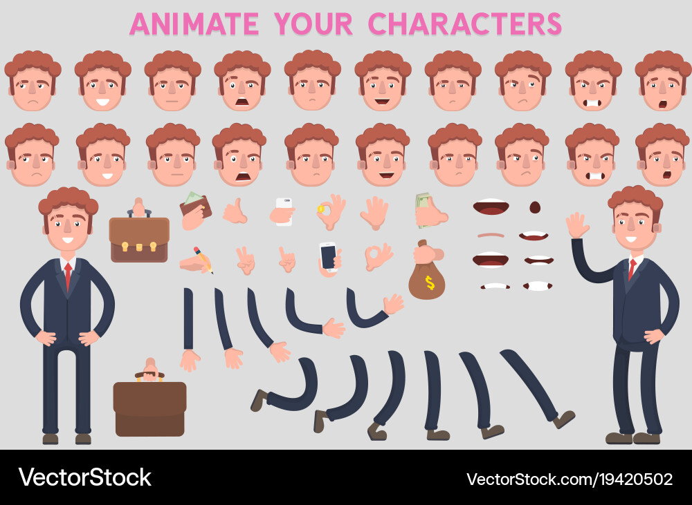 Business man character creation set with various vector image