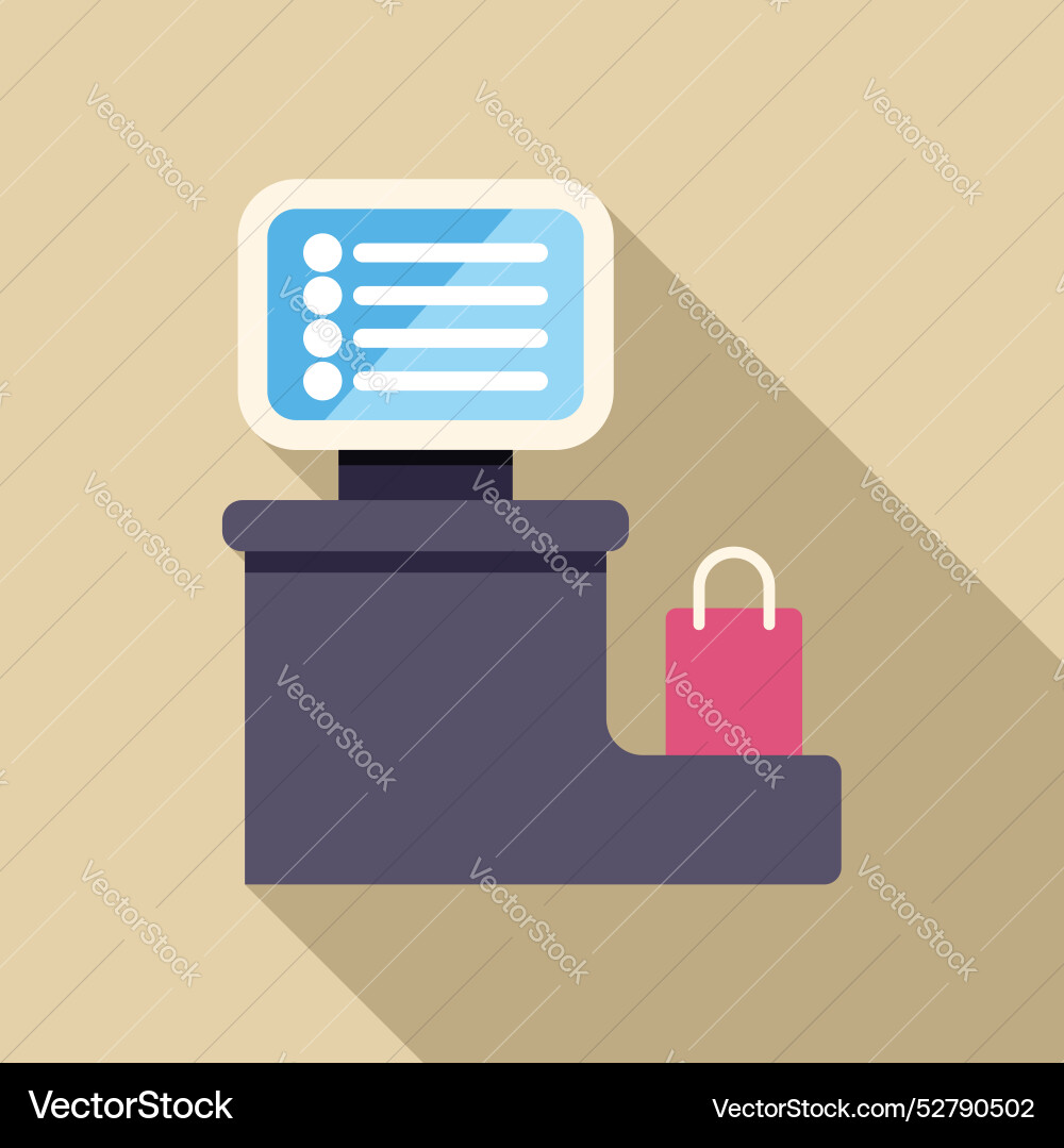 Cash register displaying menu with shopping bag Cash register displaying menu with shopping bag vector image