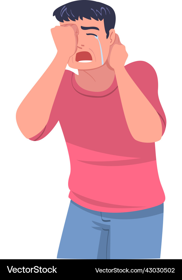 Crying man character weeping and sobbing from Vector Image