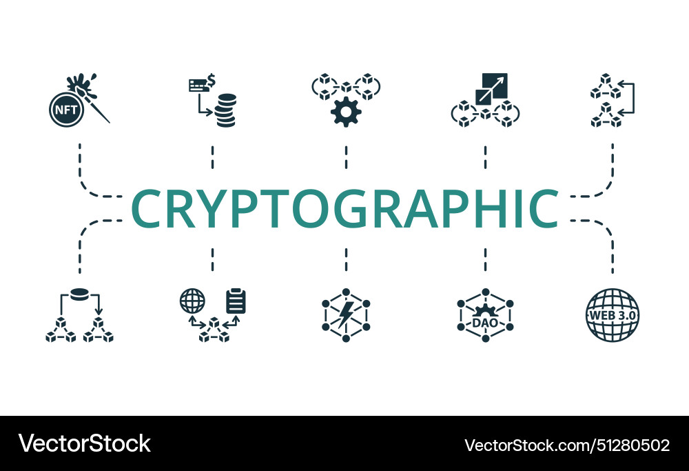 Cryptographic set creative icons editable elements Cryptographic set creative icons editable elements vector image