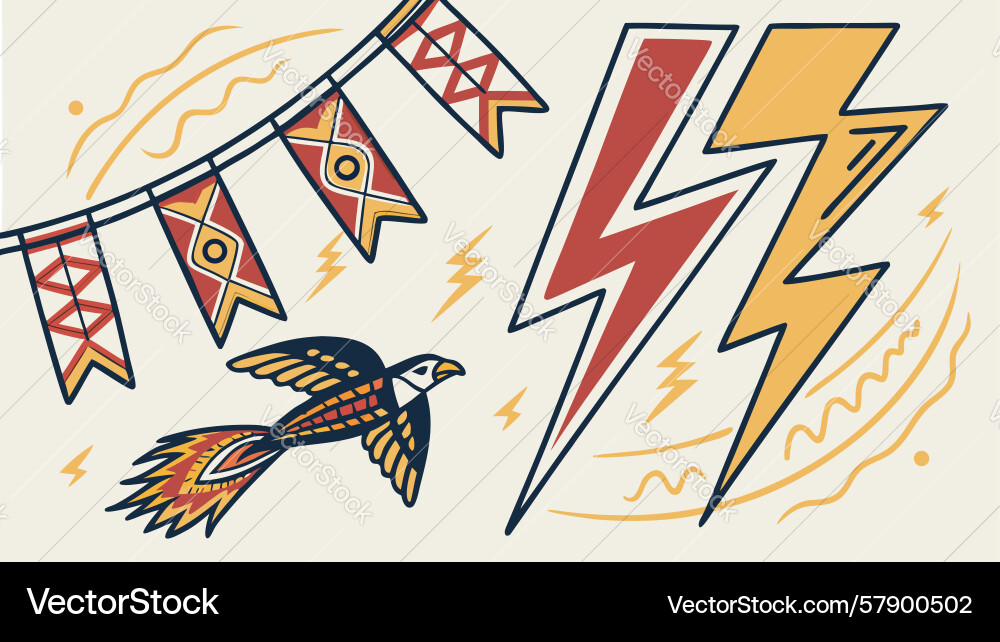 Dynamic lightning bolt with a bird in flight Vector Image