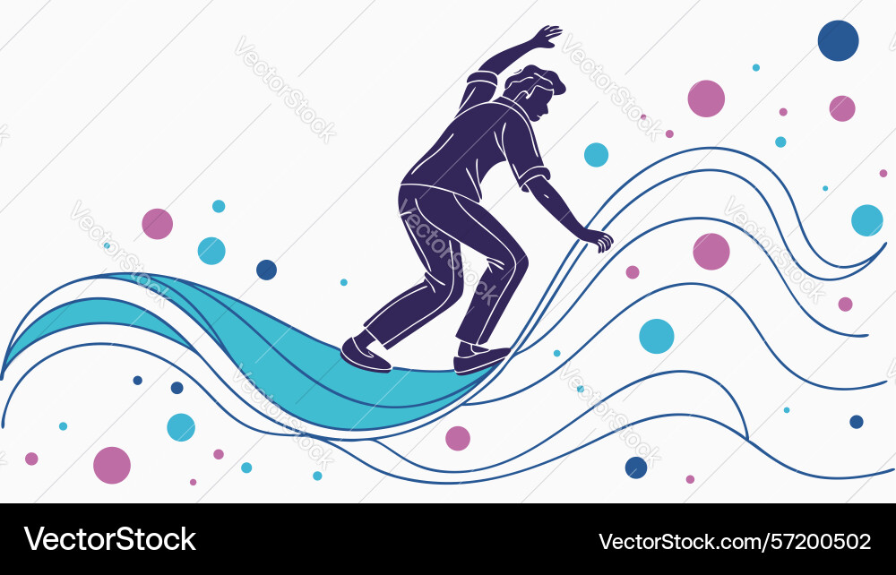 Dynamic surfer on abstract ocean wave design Vector Image