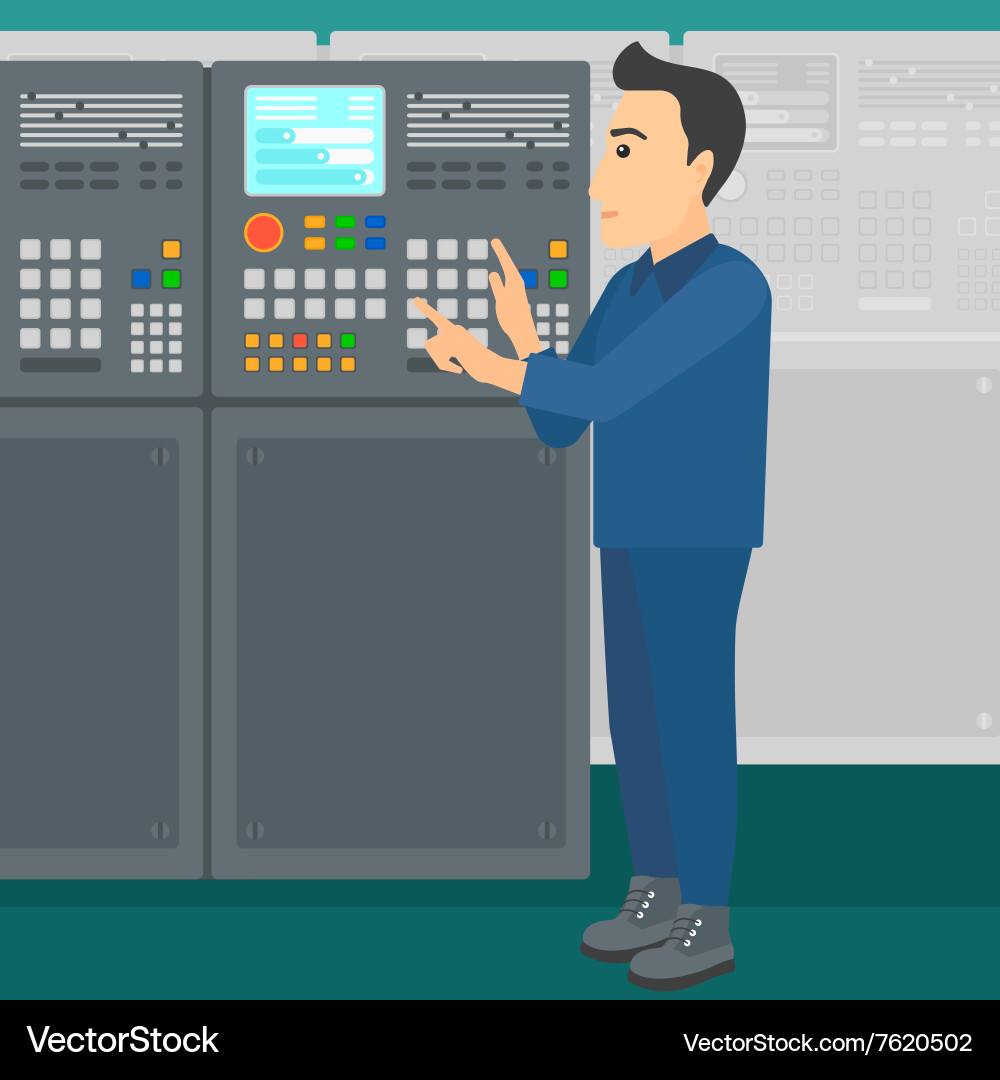 Engineer standing near control panel Royalty Free Vector