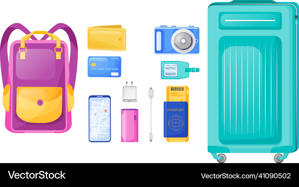 Flight essentials flat color objects set Flight essentials flat color objects set vector image