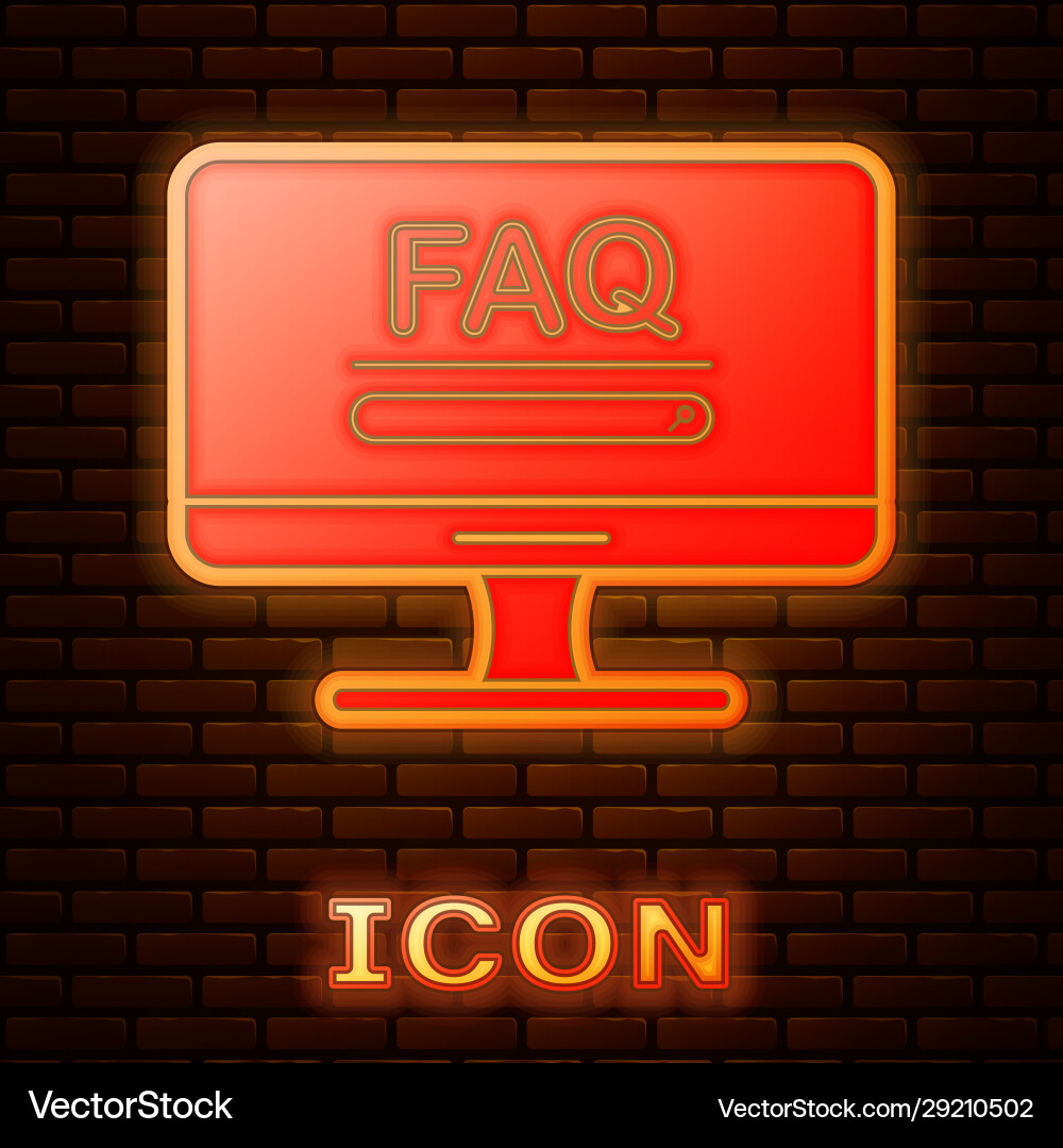Glowing neon computer monitor with text faq Glowing neon computer monitor with text faq vector image