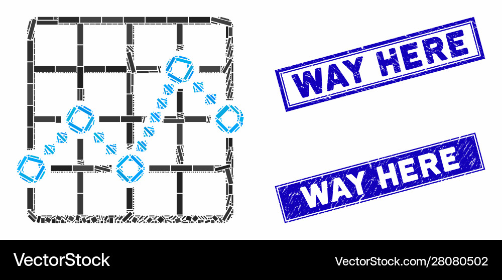 Line plot mosaic and grunge rectangle way here Line plot mosaic and grunge rectangle way here vector image