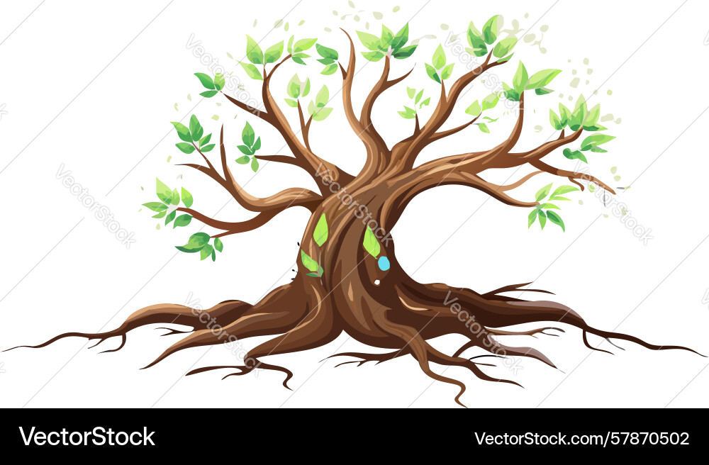 Lush green tree with visible root system design Vector Image