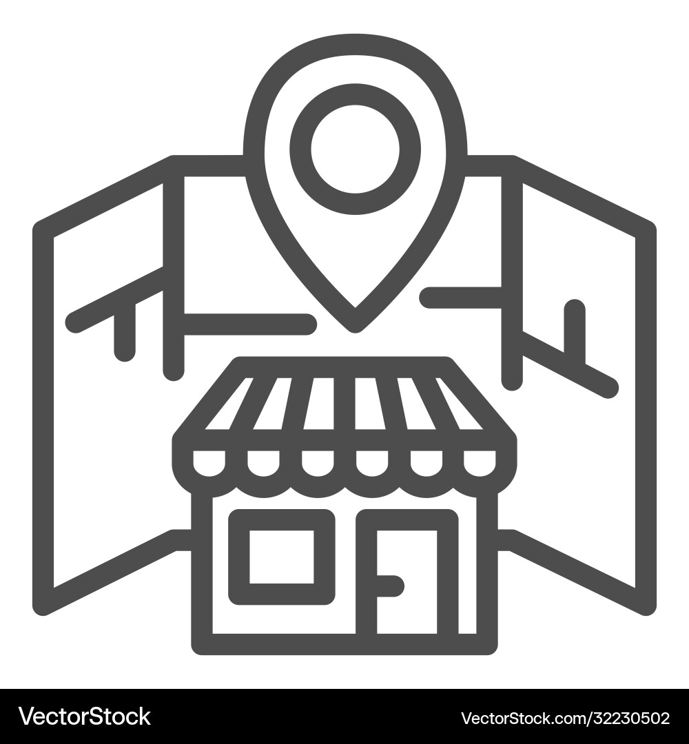 Map and store with location marker line icon Map and store with location marker line icon vector image