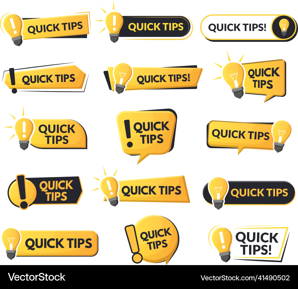 Quick tips helpful emblems problem solution vector image