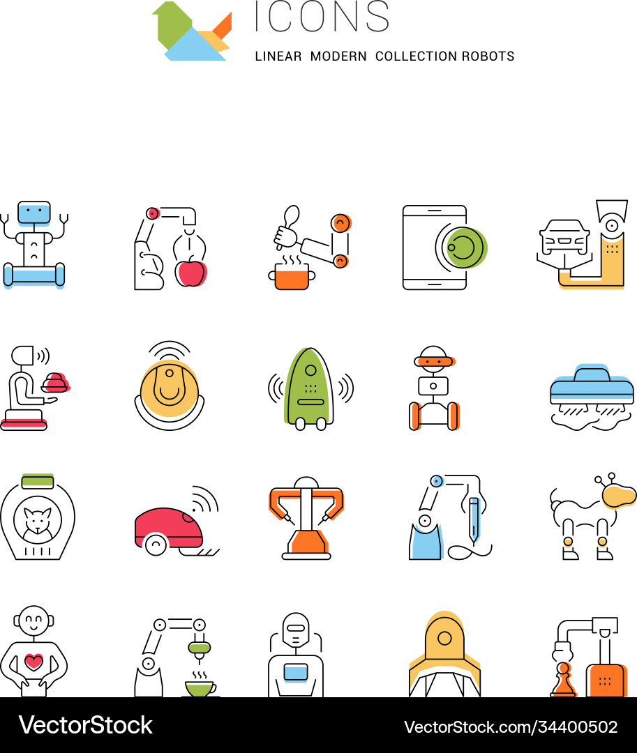 Set line icons robots Set line icons robots vector image