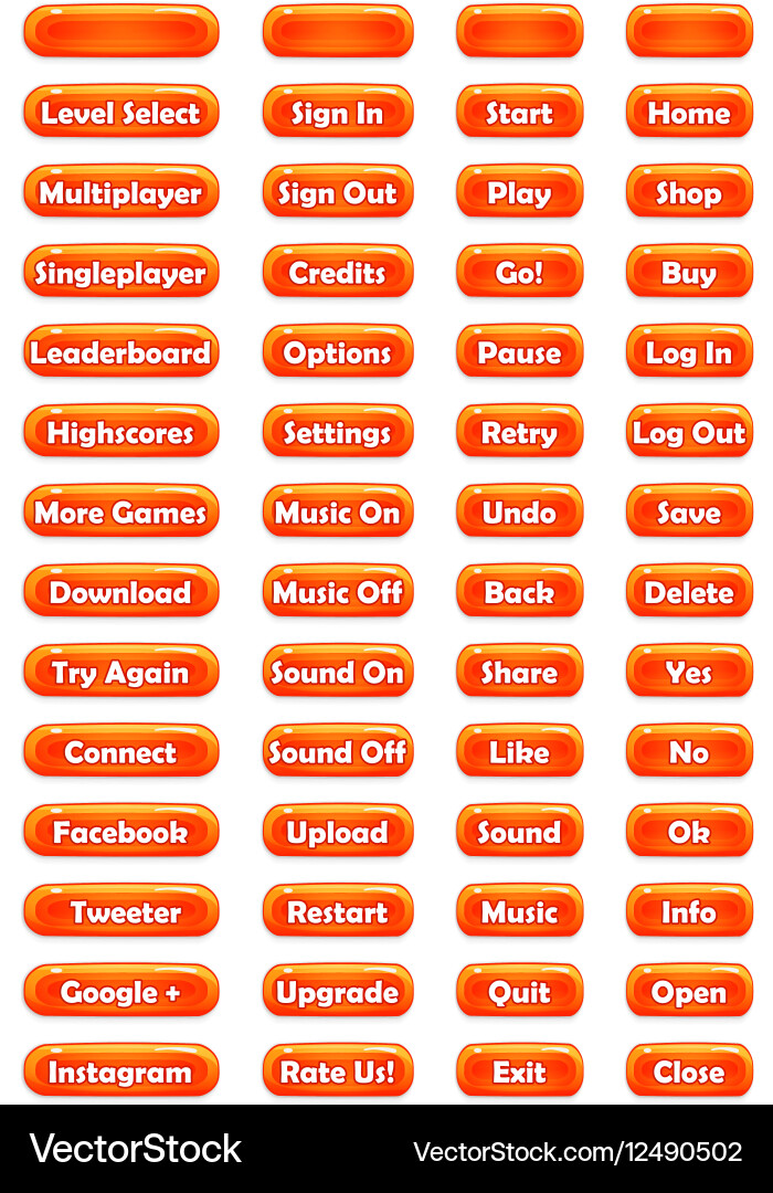 Set of text game buttons in cartoon style Vector Image