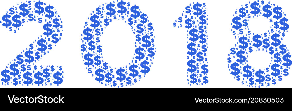 2018 year text composition of dollar and dots Vector Image