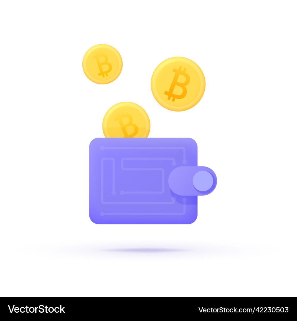 3d icon with bitcoin wallet for mobile app design vector image