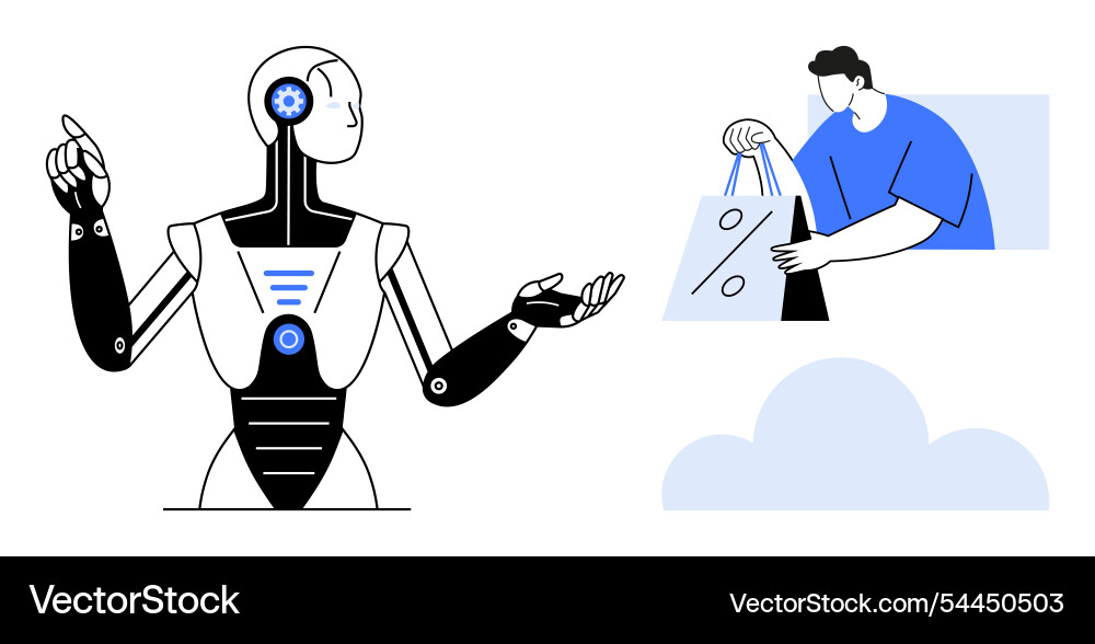 Ai robot communicating with person handling vector image
