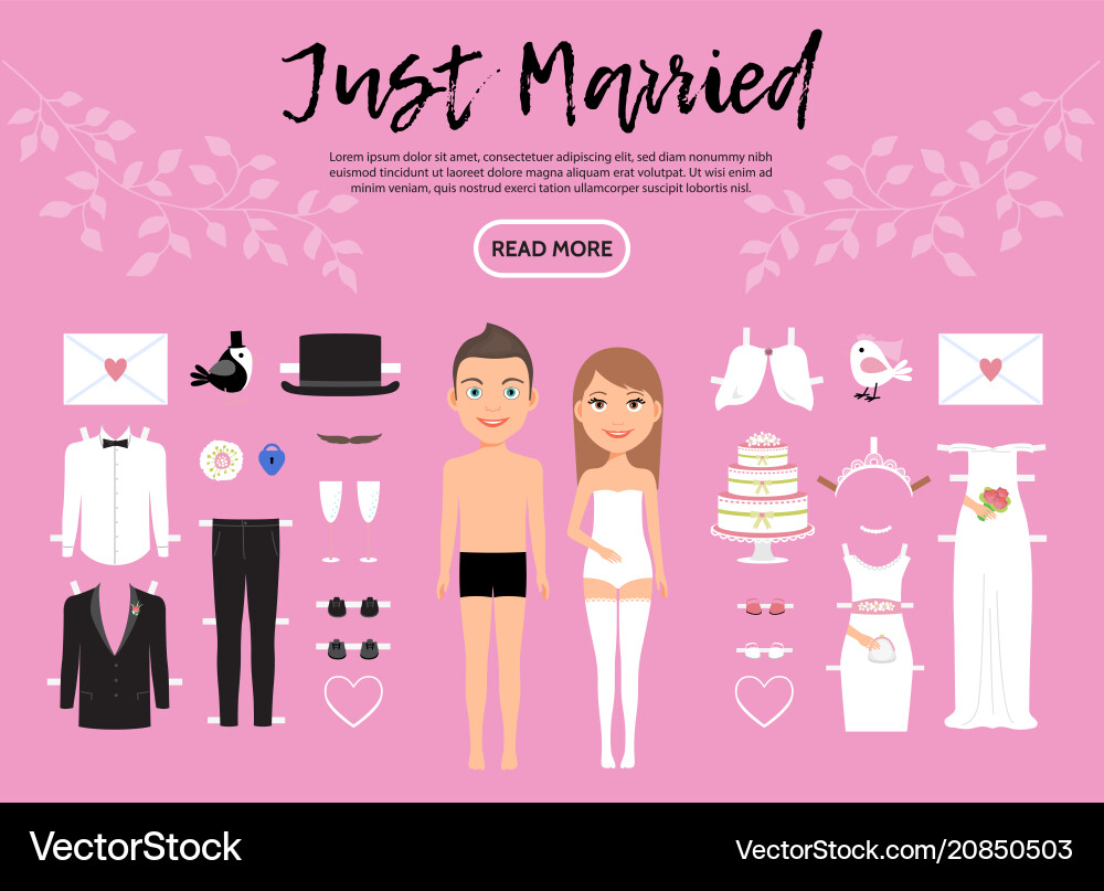 Bride and groom characters constructor template Bride and groom characters constructor template vector image