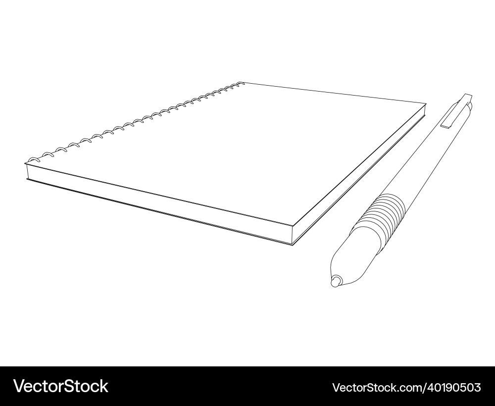Contour of notepad with pen from black lines Contour of notepad with pen from black lines Vector Image