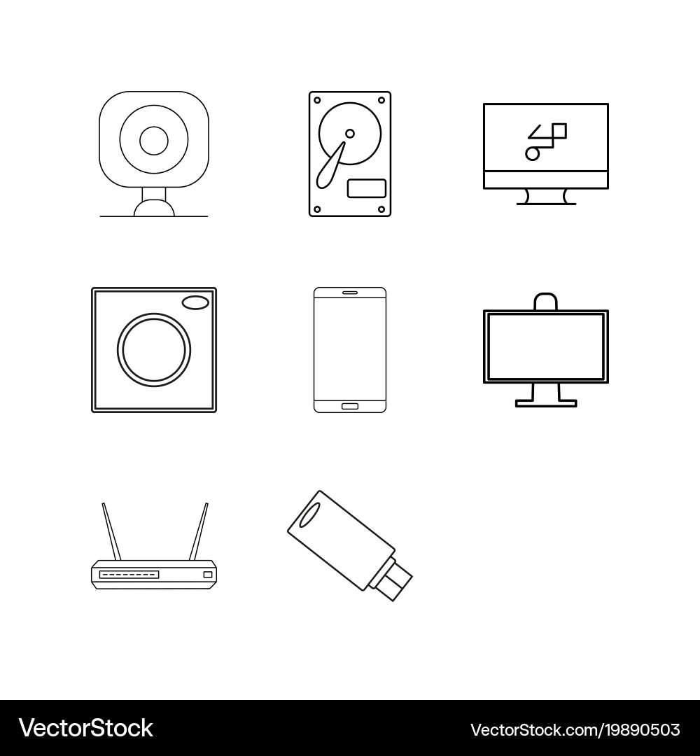 Devices linear icon set simple outline icons vector image