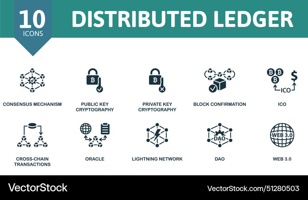 Distributed ledger set creative icons editable Distributed ledger set creative icons editable Vector Image