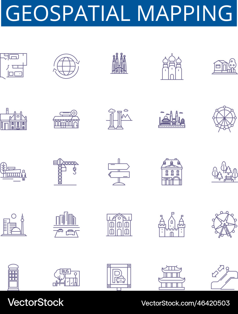 Geospatial mapping line icons signs set design Geospatial mapping line icons signs set design vector image