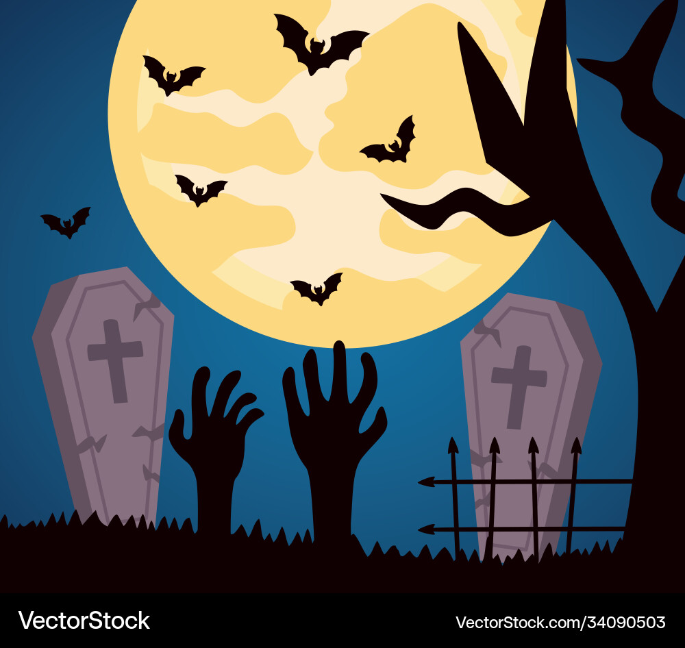 Happy halloween celebration with deaths hands Happy halloween celebration with deaths hands vector image