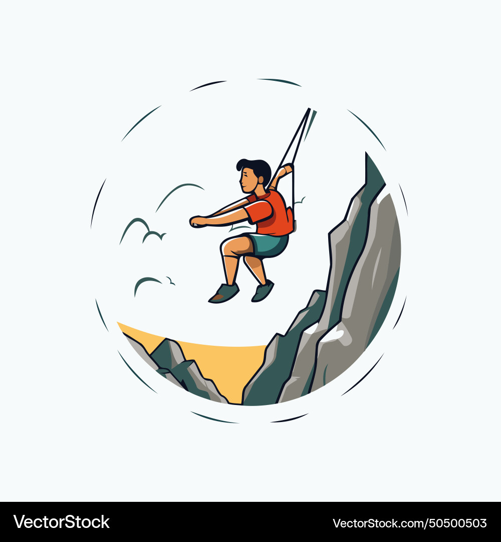Man climbing on the cliff in a flat style Vector Image