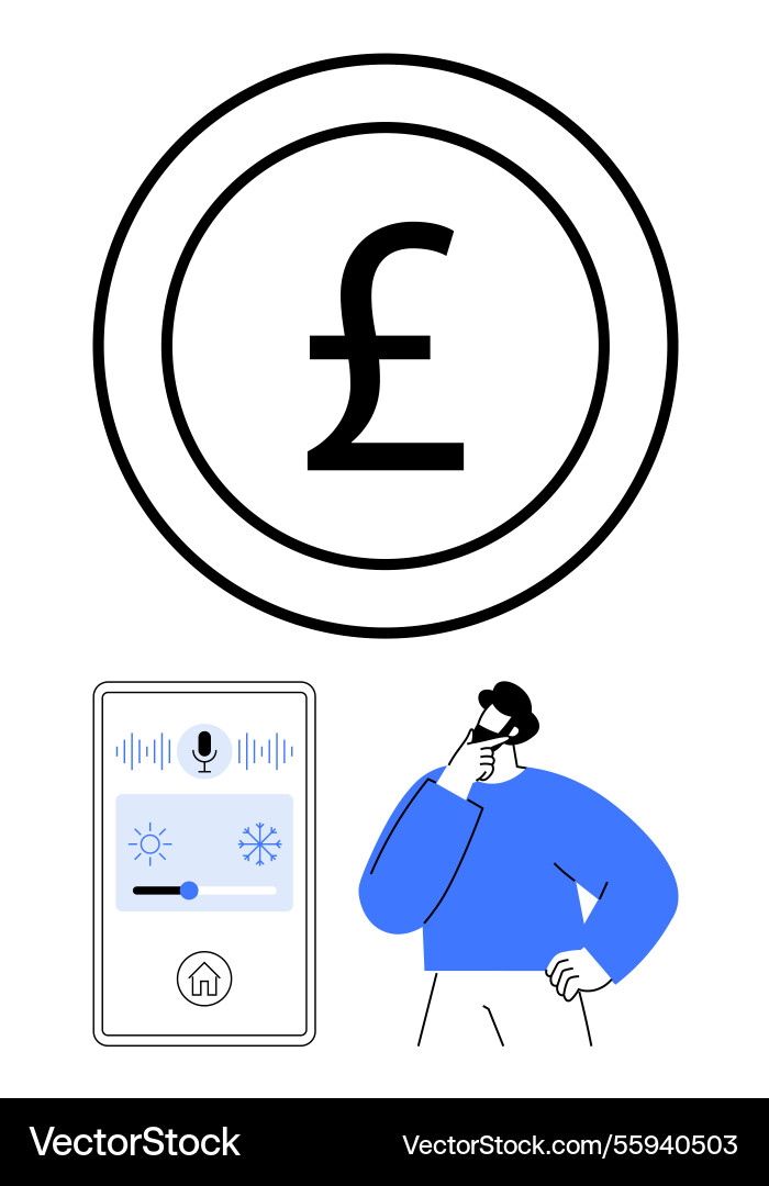 Man considering digital voice control and currency Man considering digital voice control and currency vector image