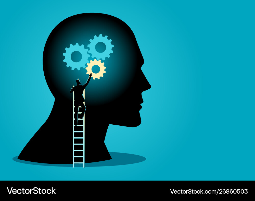 Man Installing Gears on Head - Ideenkonzept Vektorbild